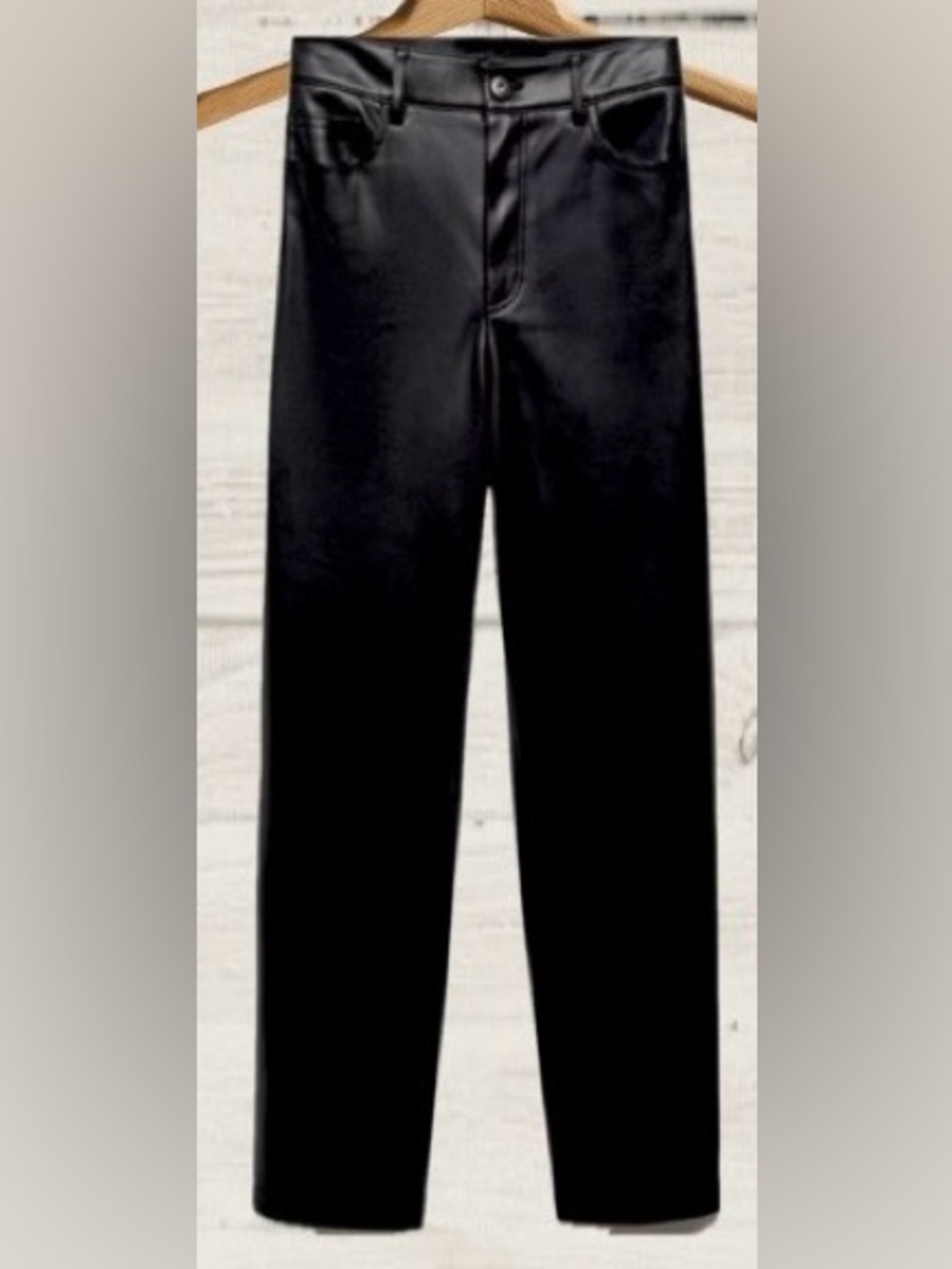 Black Faux Leather Cropped Straight Leg Jeans: Size 8